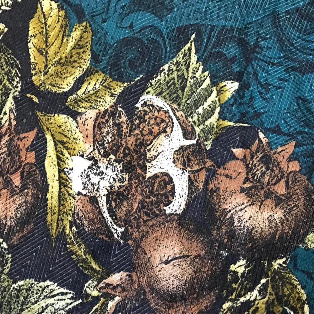 Vintage Scarf Fruit Pomegranate Floral Green‎ Brown Square Christmas